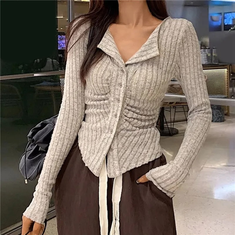 Y2k Long Sleeves Knitted Cardigan