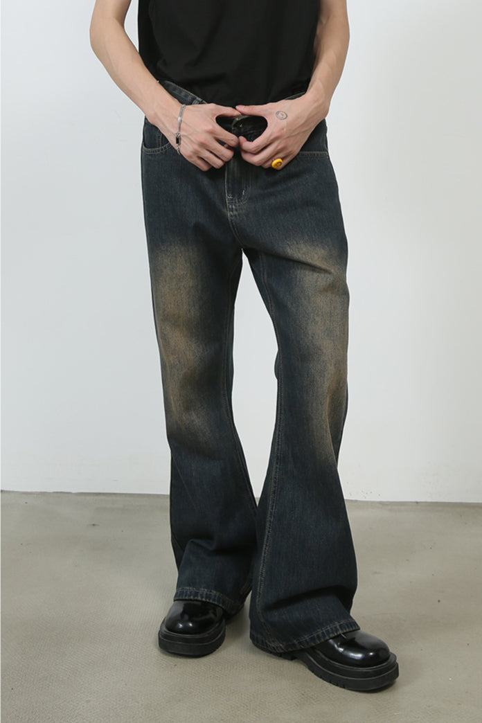 Faded Dark Washed Wide-Leg Jeans