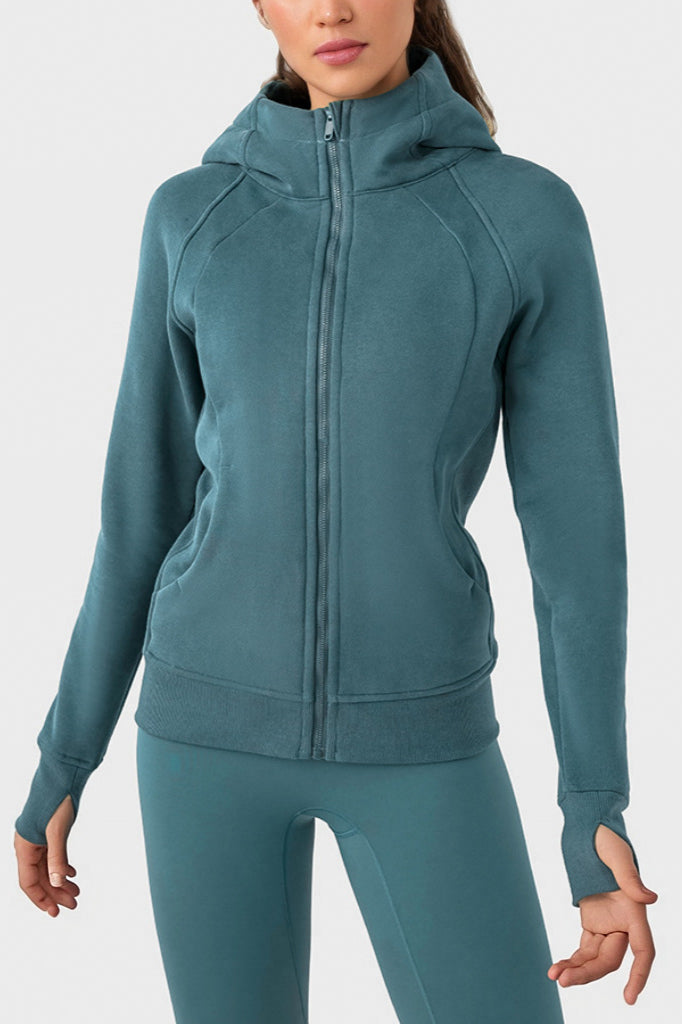 Damen Kapuzenjacke Sweatjacke Sportleggings, Funktionsjacke Langarm mit Reißverschluss