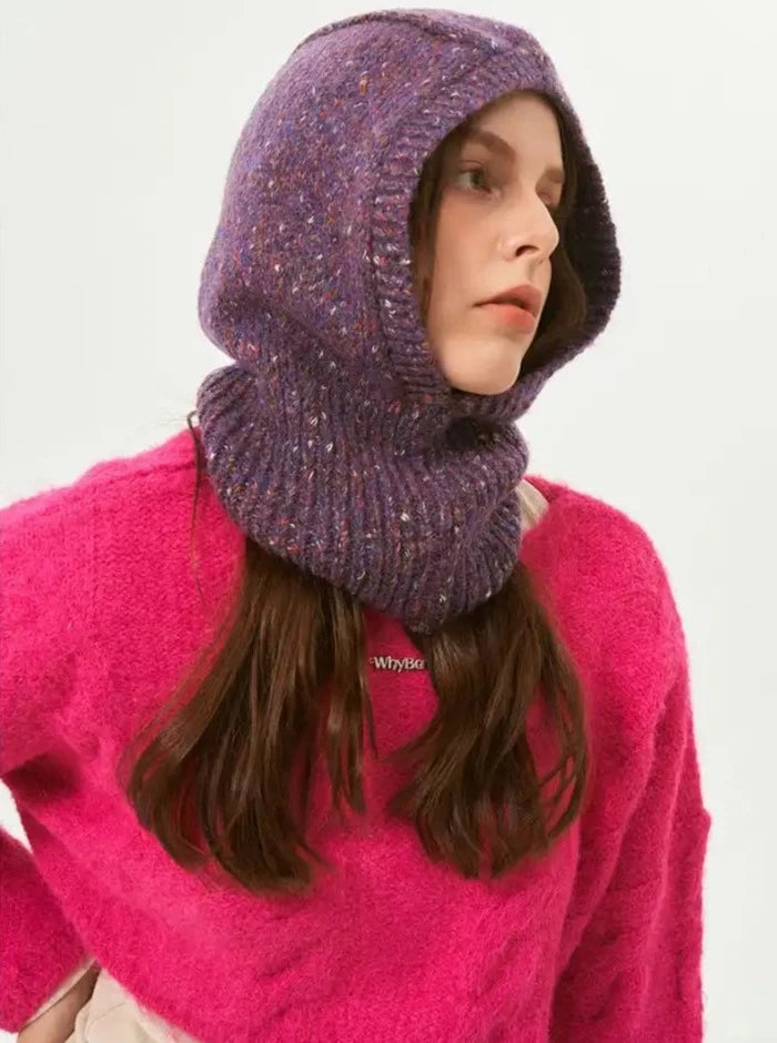 Purple Knitted Balaclava Beanie Warm Pull Over Winter Hat