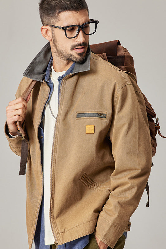 Canvas Jacke Herren klassisch robust Reißverschluss mit Taschen vielseitig
