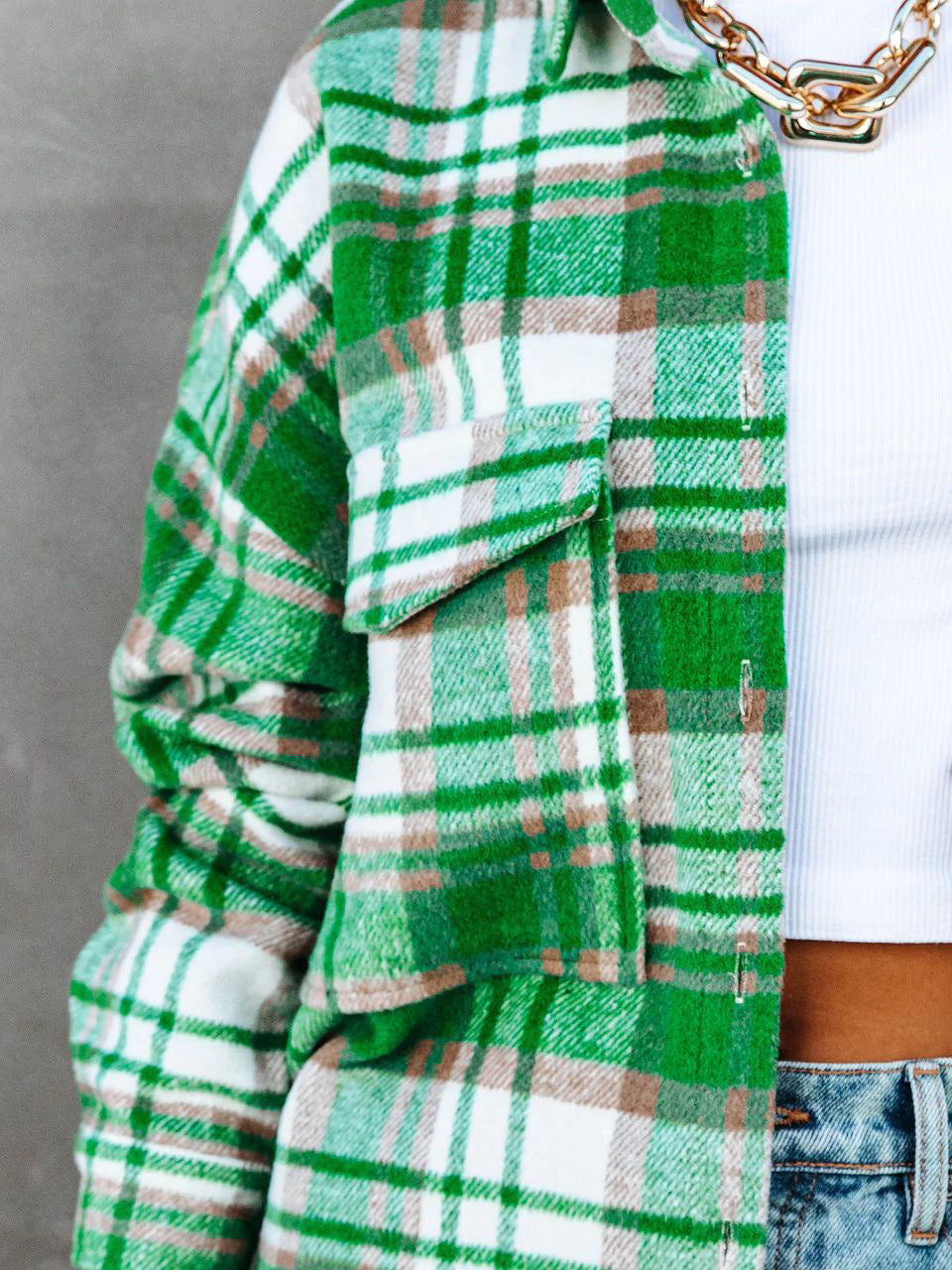 Chic Trendy Green Plaid Overshirt