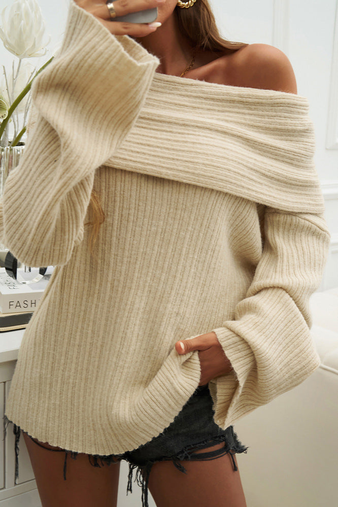 Damen Strickpullover mit Off-Shoulder-Design – Verführerischer Lässiger Look