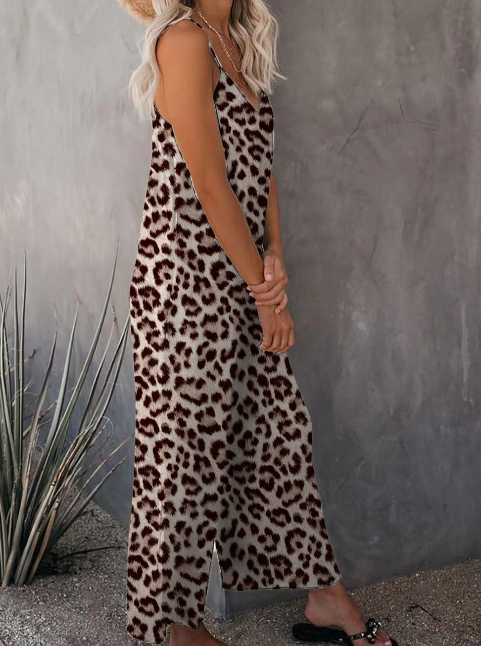 Casual Sleeveless Loose Leopard Print Jumpsuit