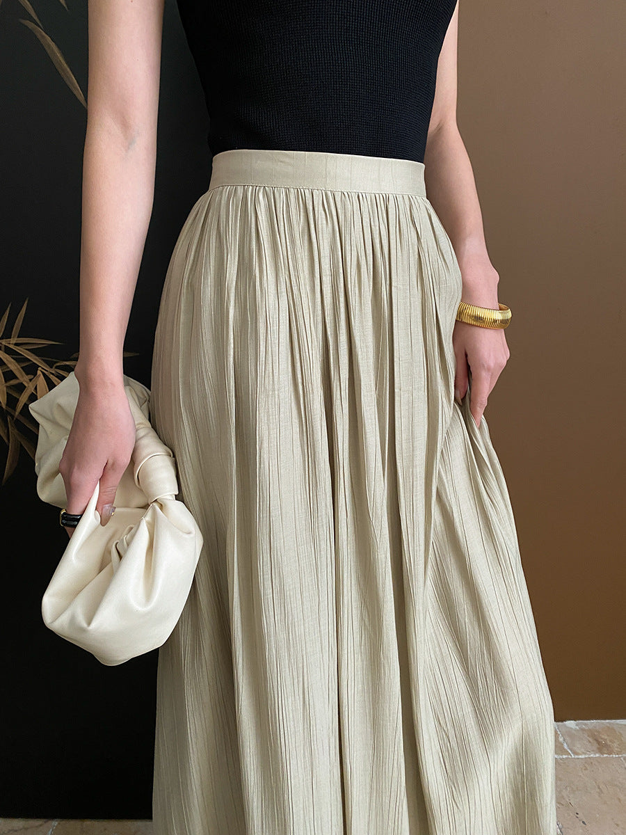 Pleated Textured A-Line Skirt