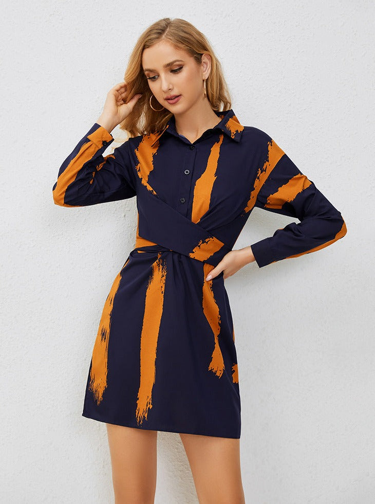 Simple Retro Shirt Long Sleeved Short Dress