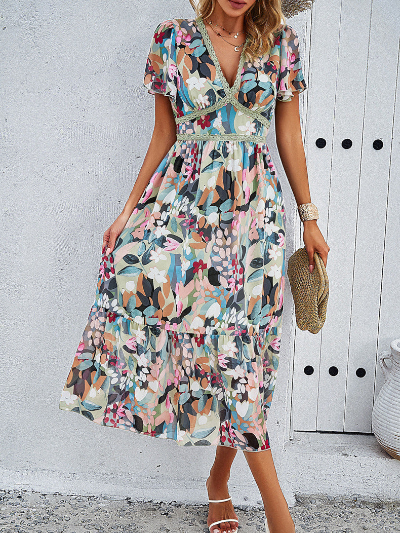 Green Floral V-Neck Sundress