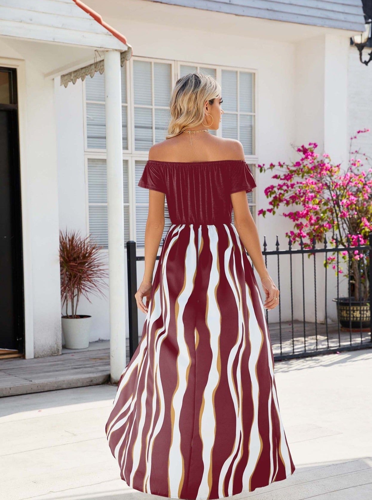 Boho Maxikleid mit Shorts Off-Shoulder Gestreift Sommer Chic Mode