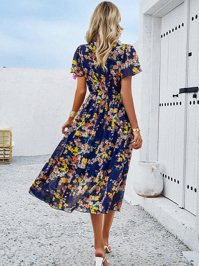 Blue Floral V-Neck Sundress