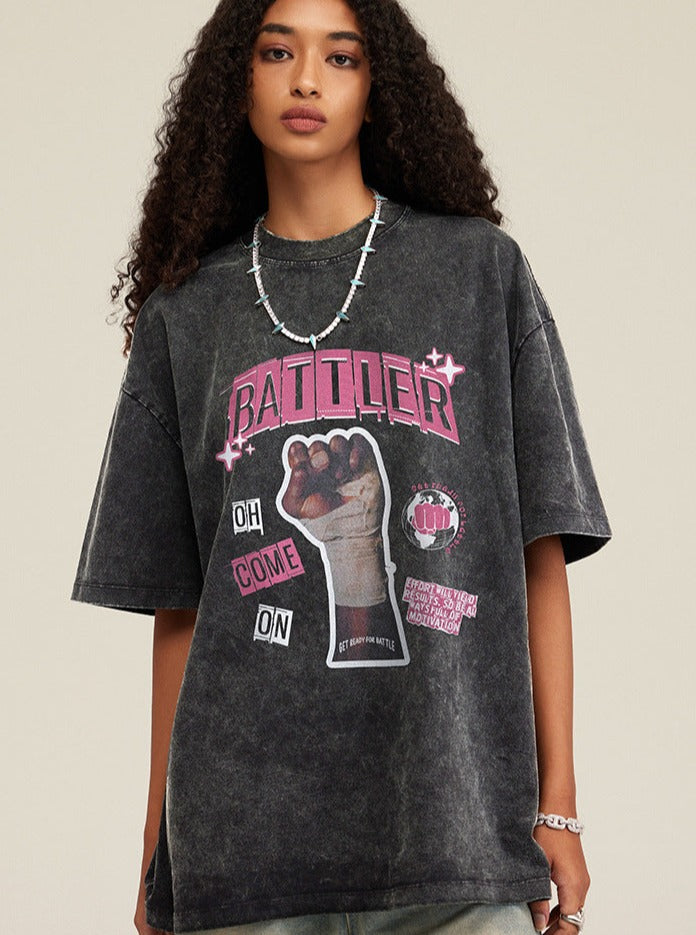 Retro Printed Half Sleeve Loose T-Shirt