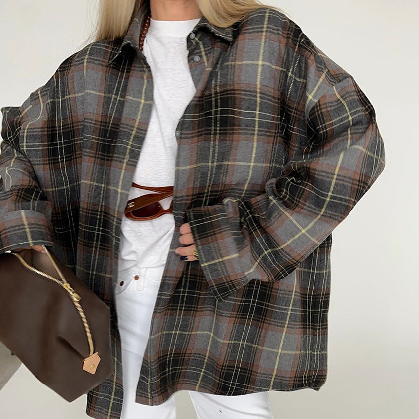 Retro Loose Plaid Buttoned Shirt