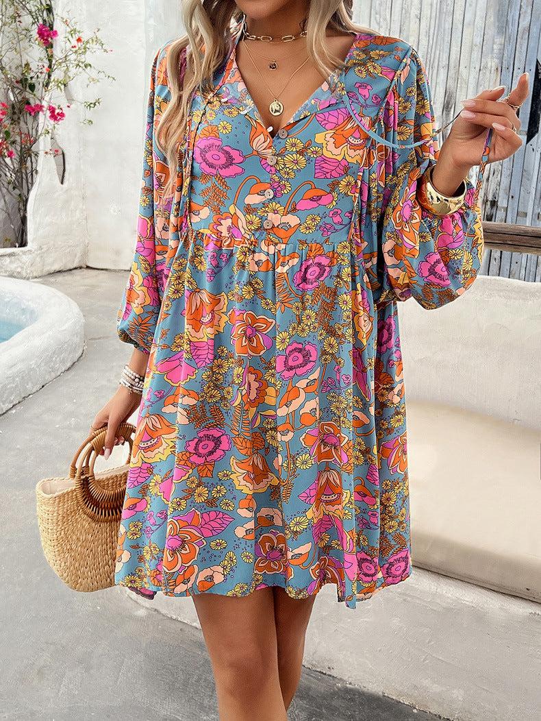 Casual Pleated Printed Temperament Dress