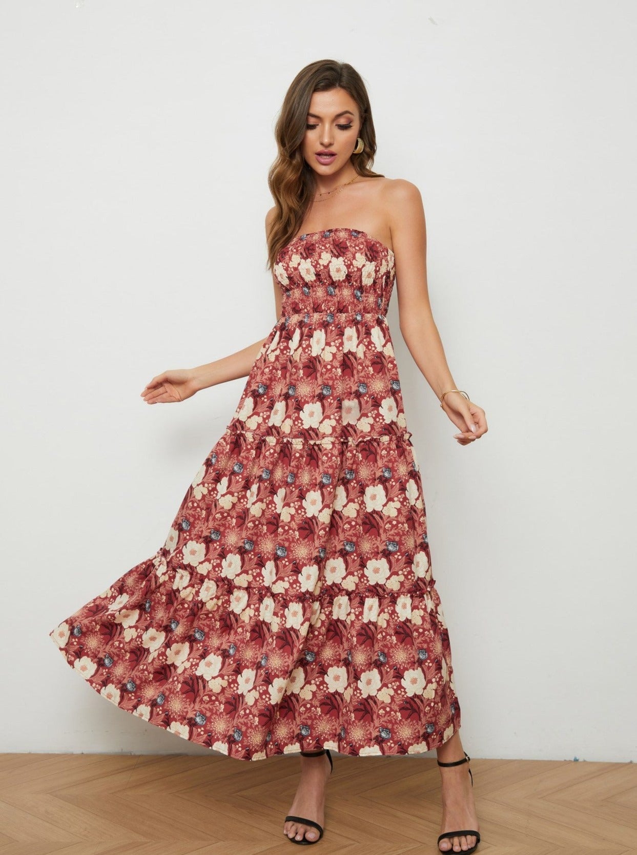 Floral Strapless Low-Back Dress