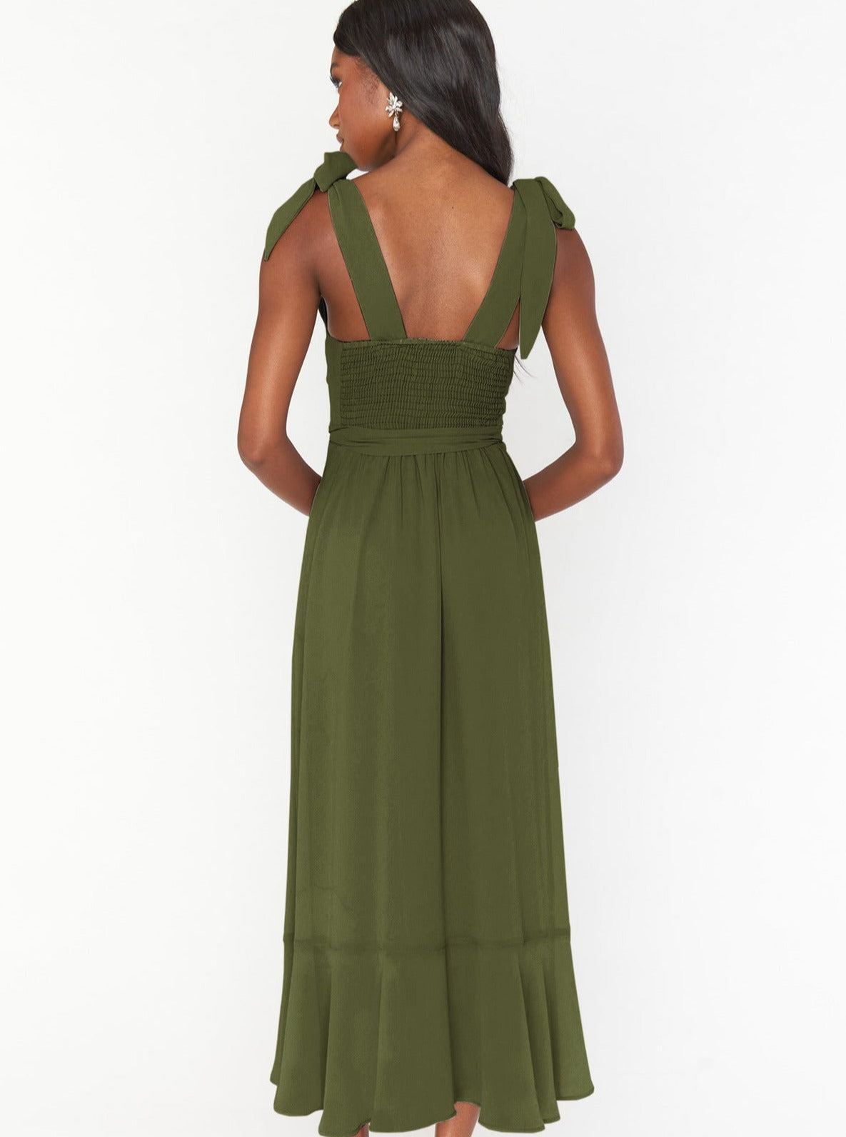 Elegant Solid Color Square Neck Midi Dress