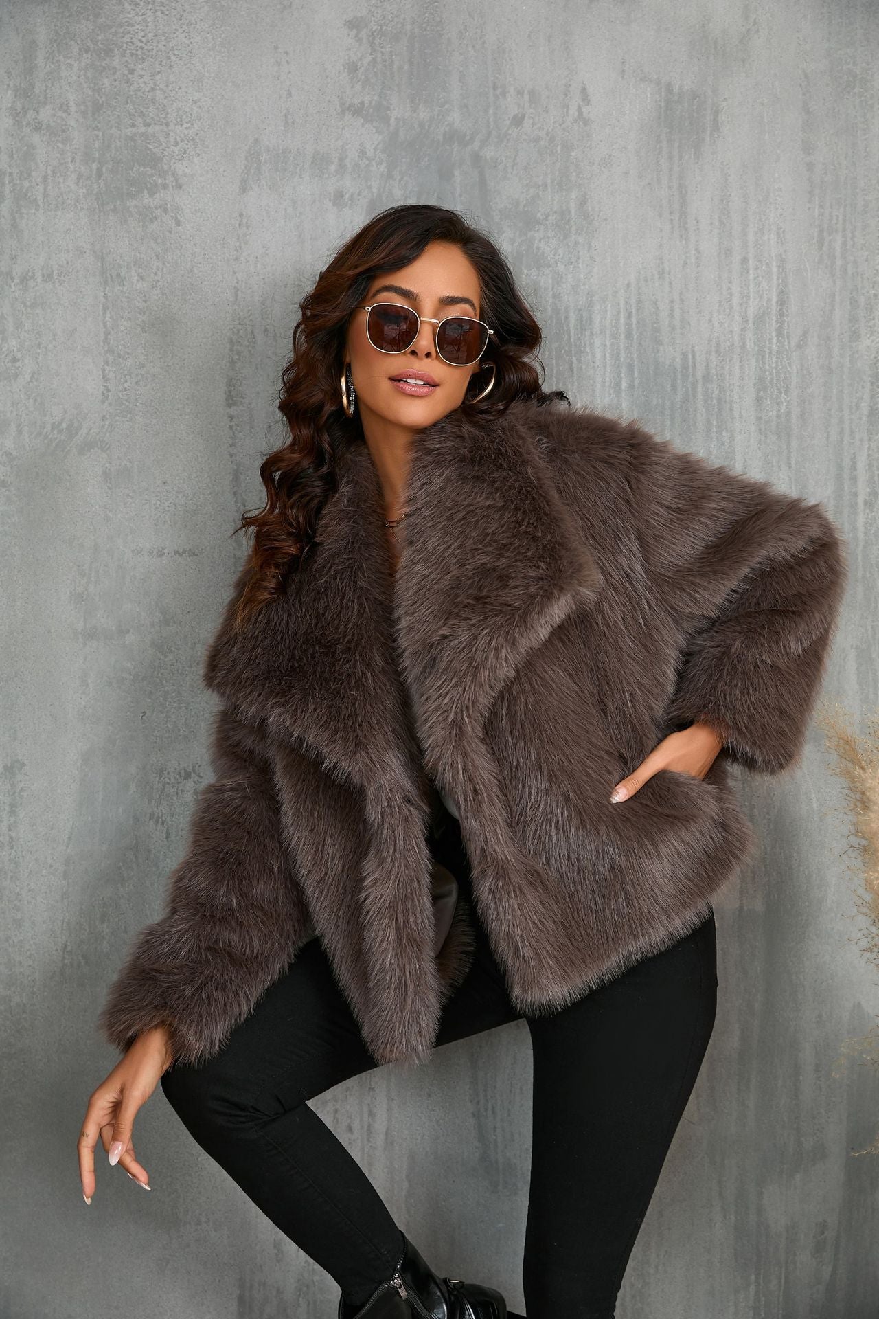 Cozy Taupe Faux Fur Jacket