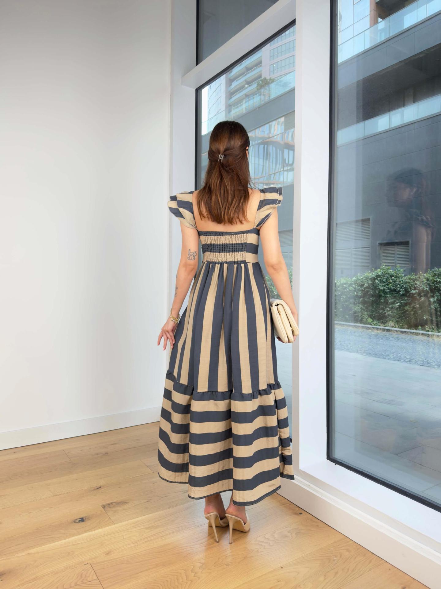 Square Neck Stripe Printed Dress