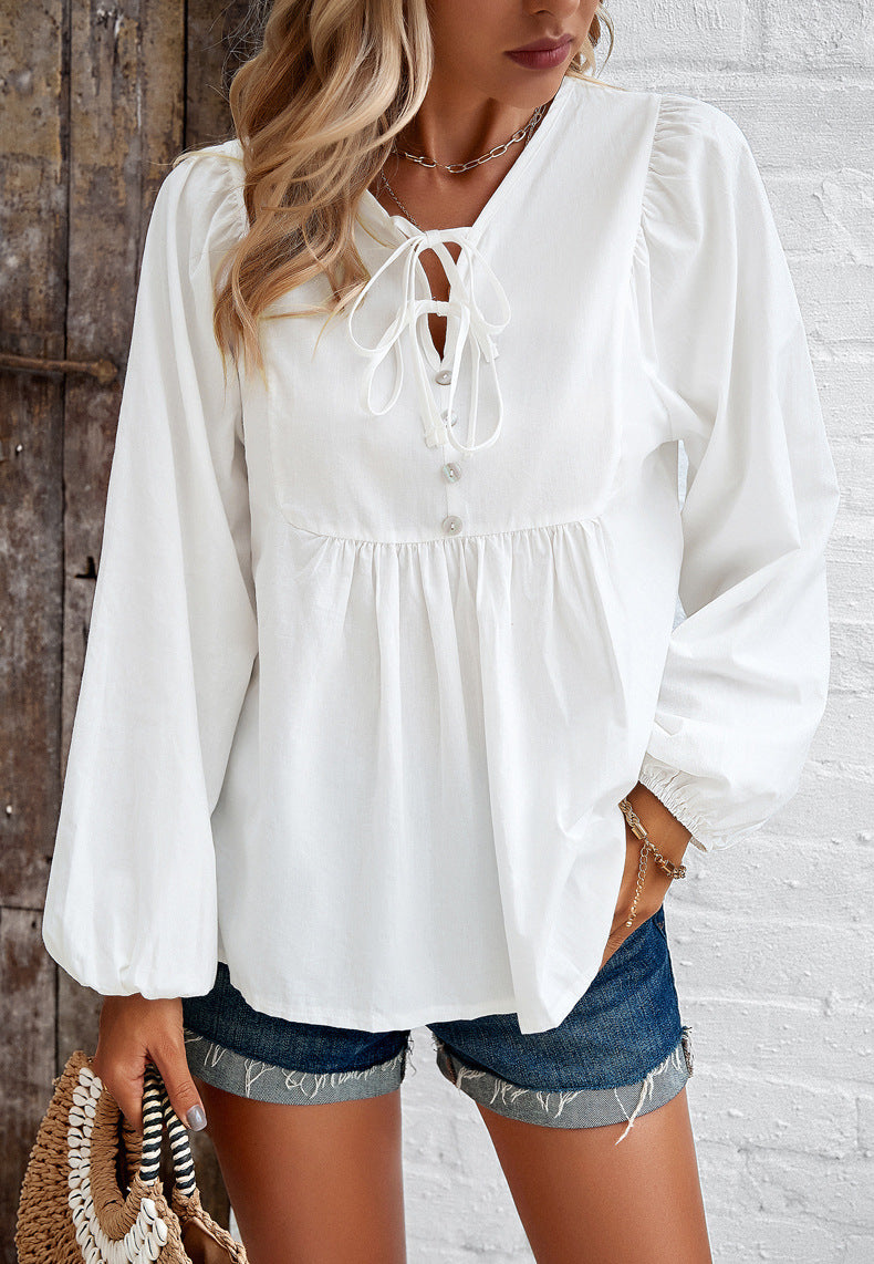 Lace Up Flowy Peasant Blouse