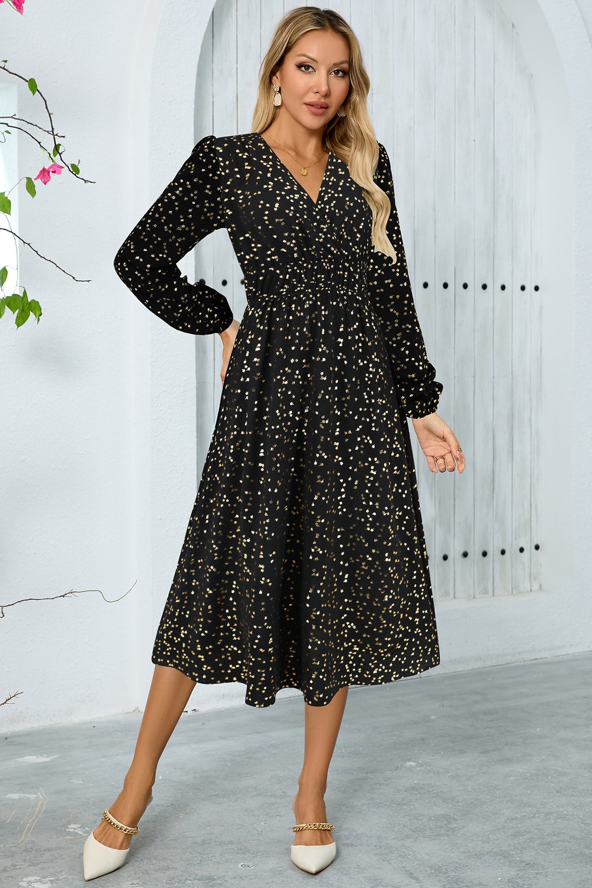 Elegant Long-Sleeve Midi Dress