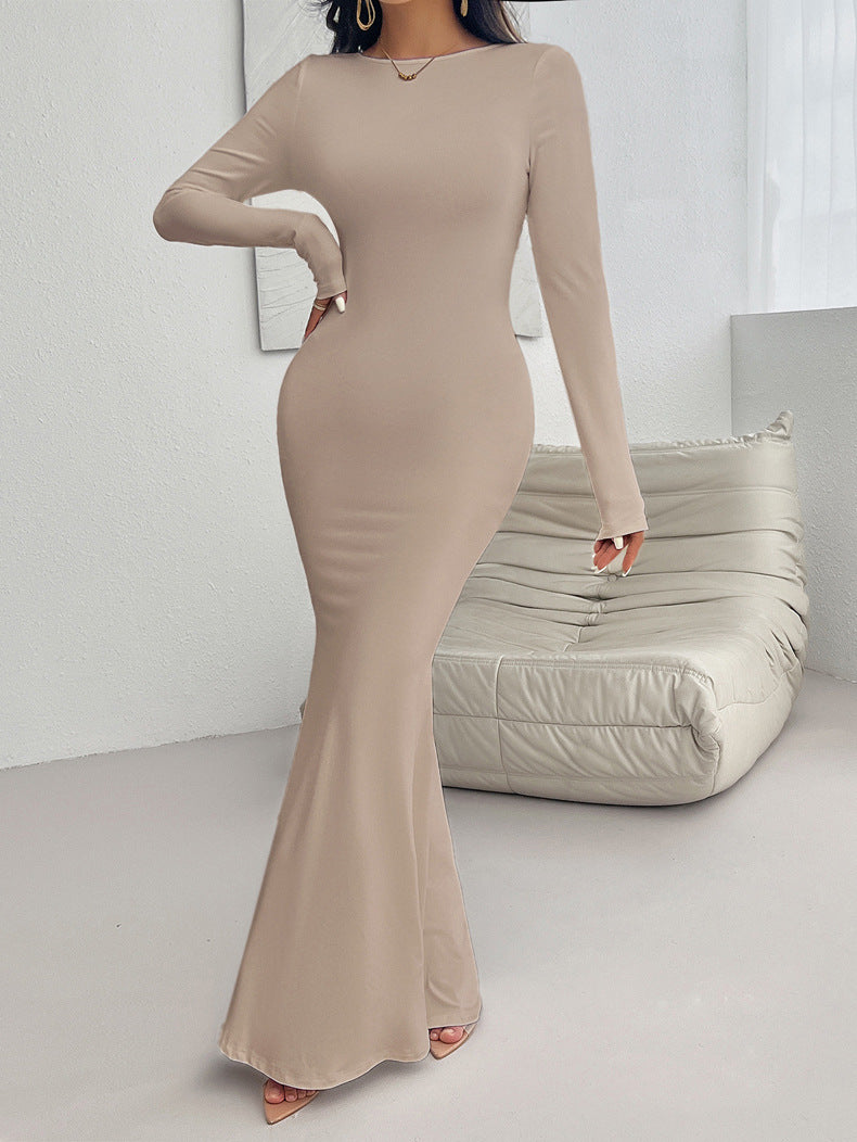 Elegant Long-Sleeve Fitted Maxi Dress