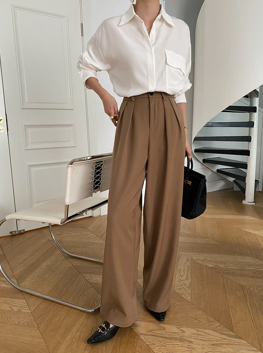 Khaki Wide Leg Suit Pants