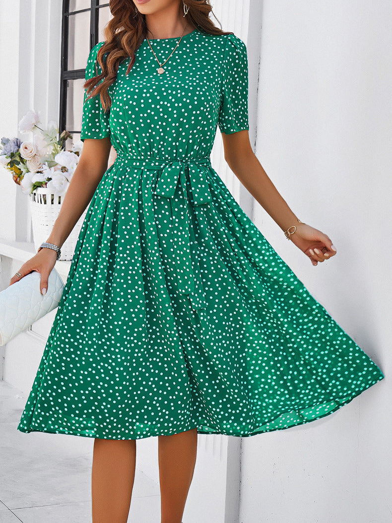 Green Elegant Casual Polka Dot Print Temperament Dress