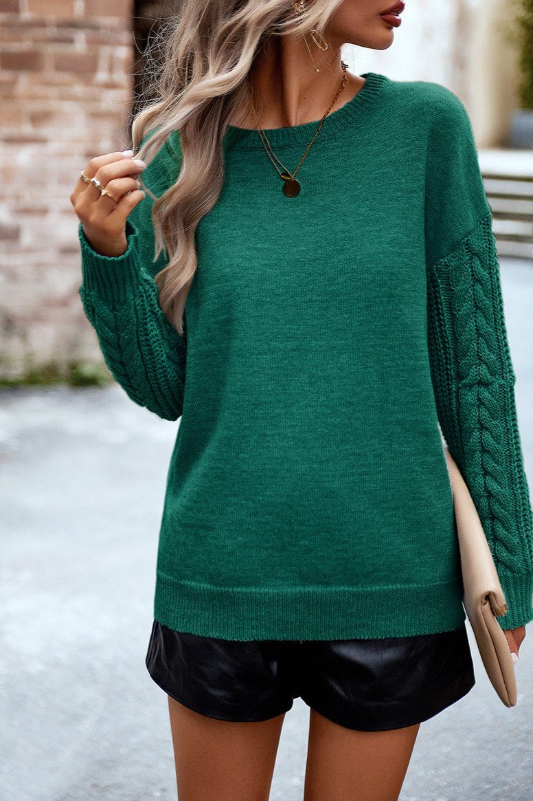 Green Round Neck Long Sleeve Sweater