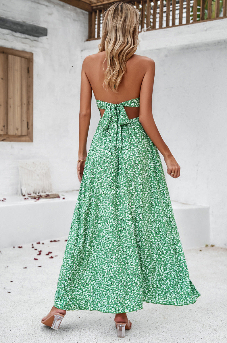 Sommerliches Maxikleid Blumenkleid Spaghetti-Träger Schlitz - Boho Strandmode