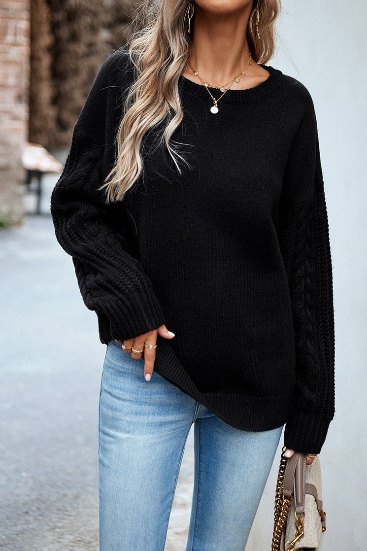 Black Round Neck Long Sleeve Sweater