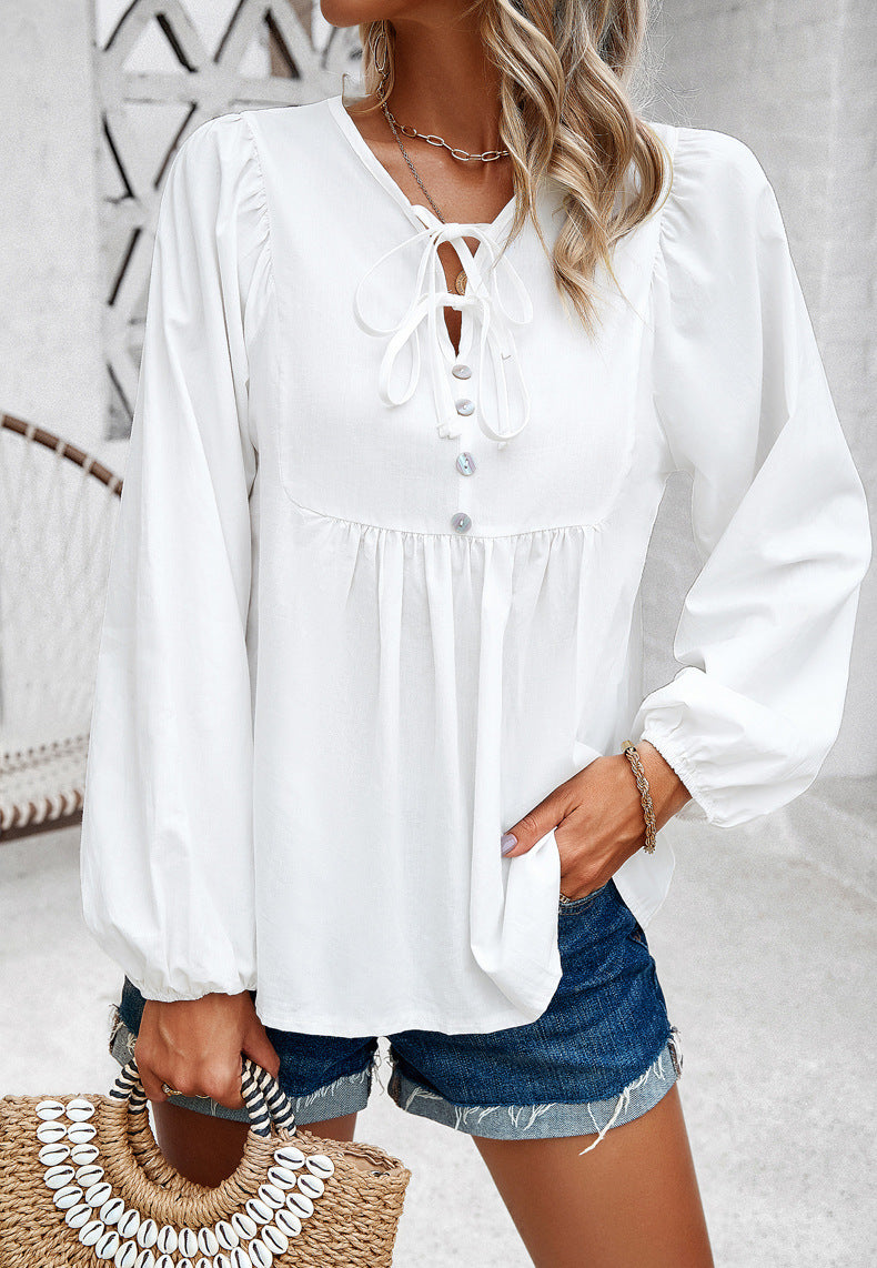 Lace Up Flowy Peasant Blouse