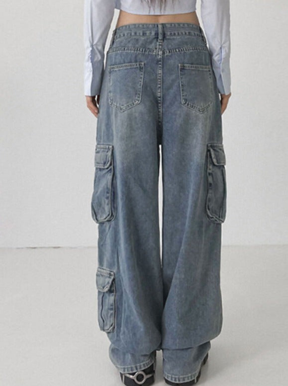 High Waist Plain Cargo Wide Leg Pants