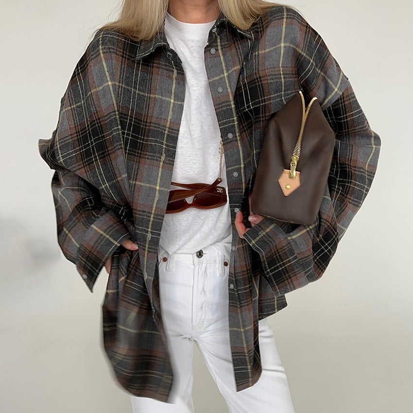 Retro Loose Plaid Buttoned Shirt