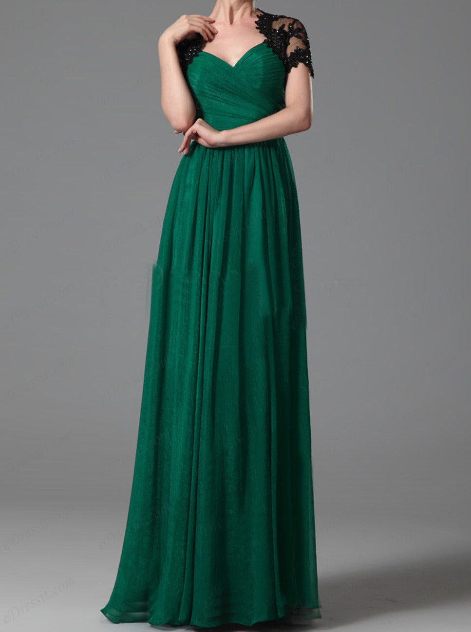 Elegant Green Pleated Party Dress