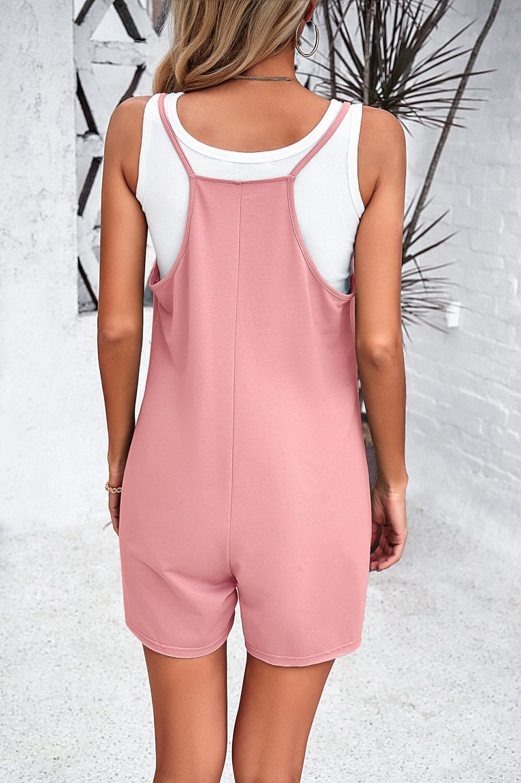 Pink Low Neck Spaghetti Strap Jumpsuit With Pockets