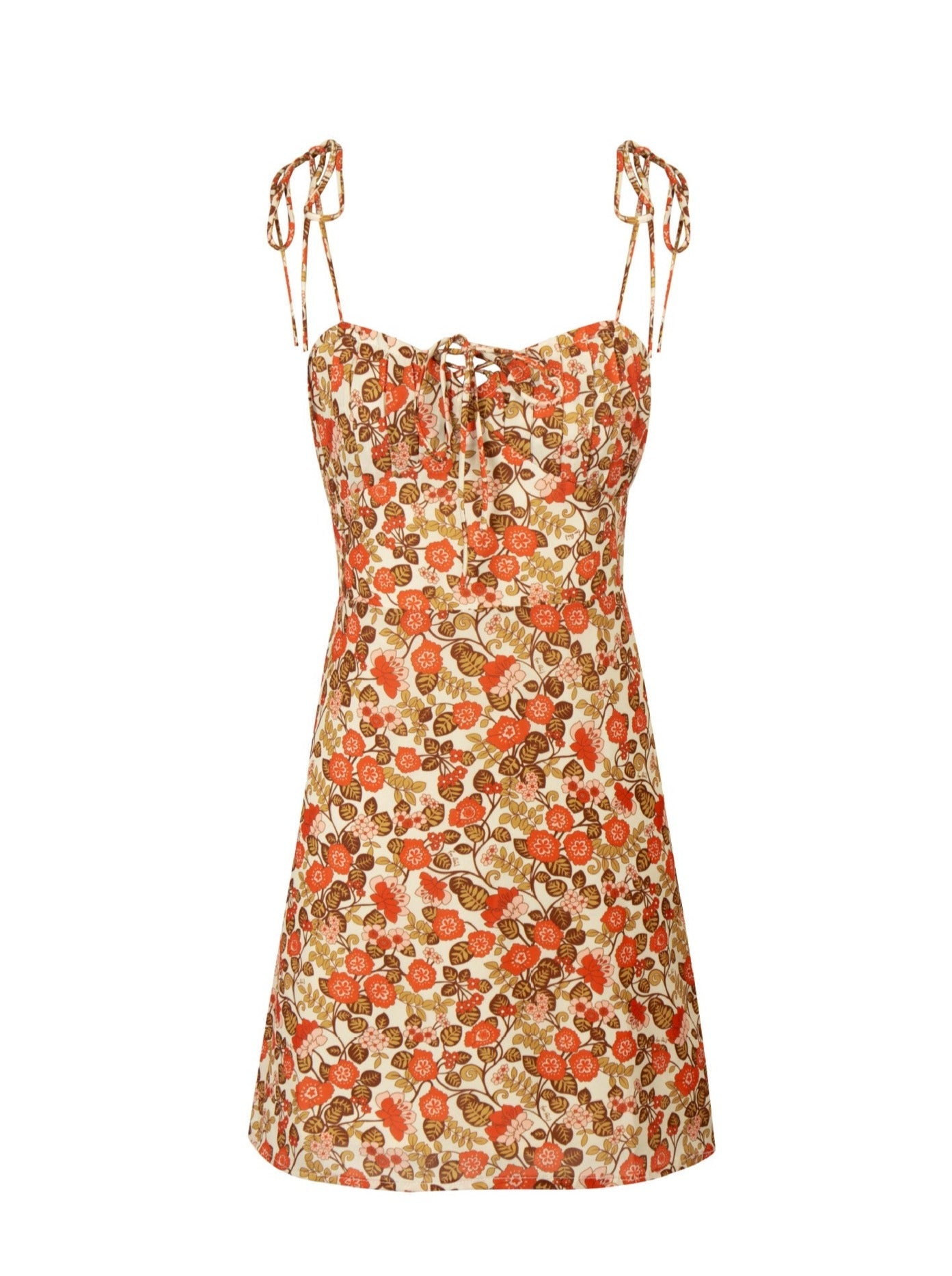 Retro Floral Drawstring Strap Dress