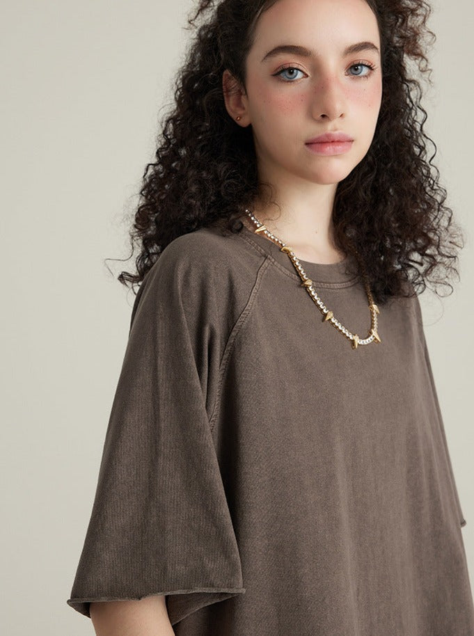 Loose Brown Basic Solid Color Casual Shirt