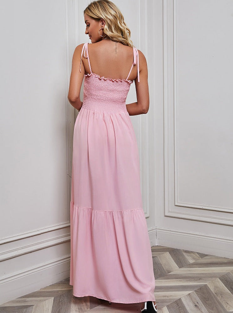 Summer Sexy Thin Strap Smocked Maxi Dress