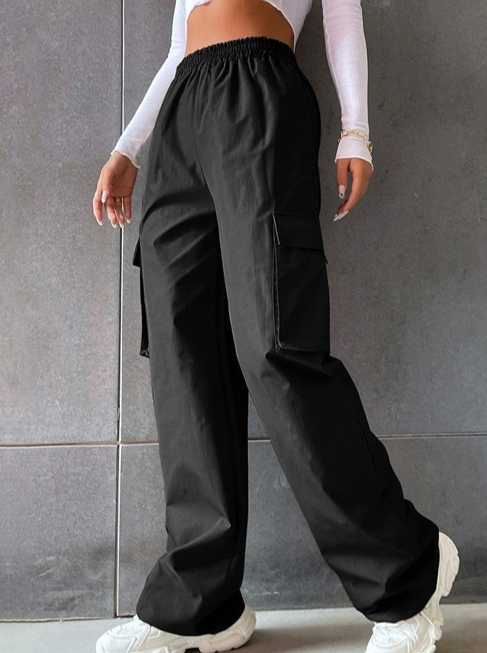 Elastic Waist Black Women's Cargo Pants