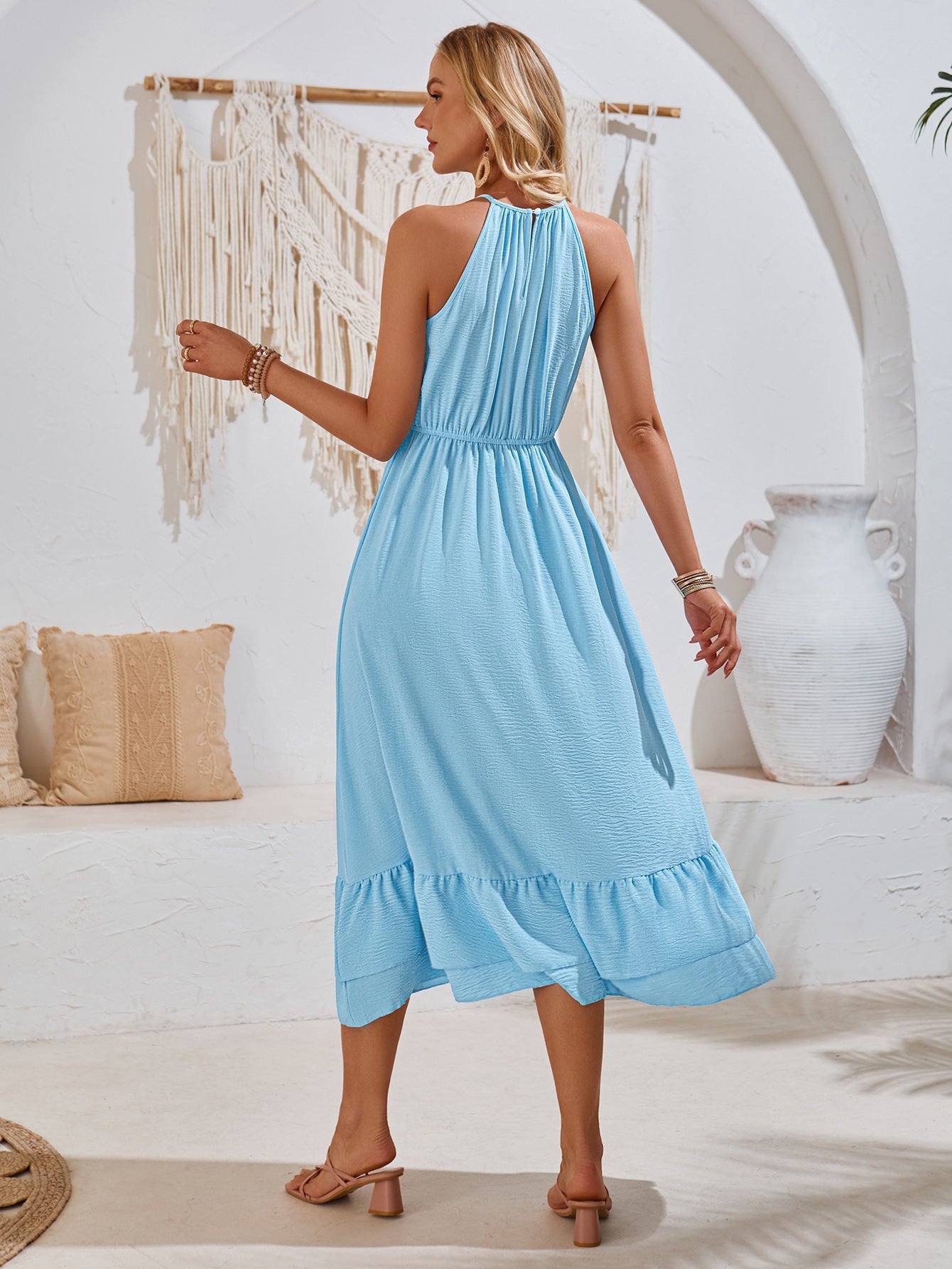 Halter V-Neck Sleeveless Waist Dress