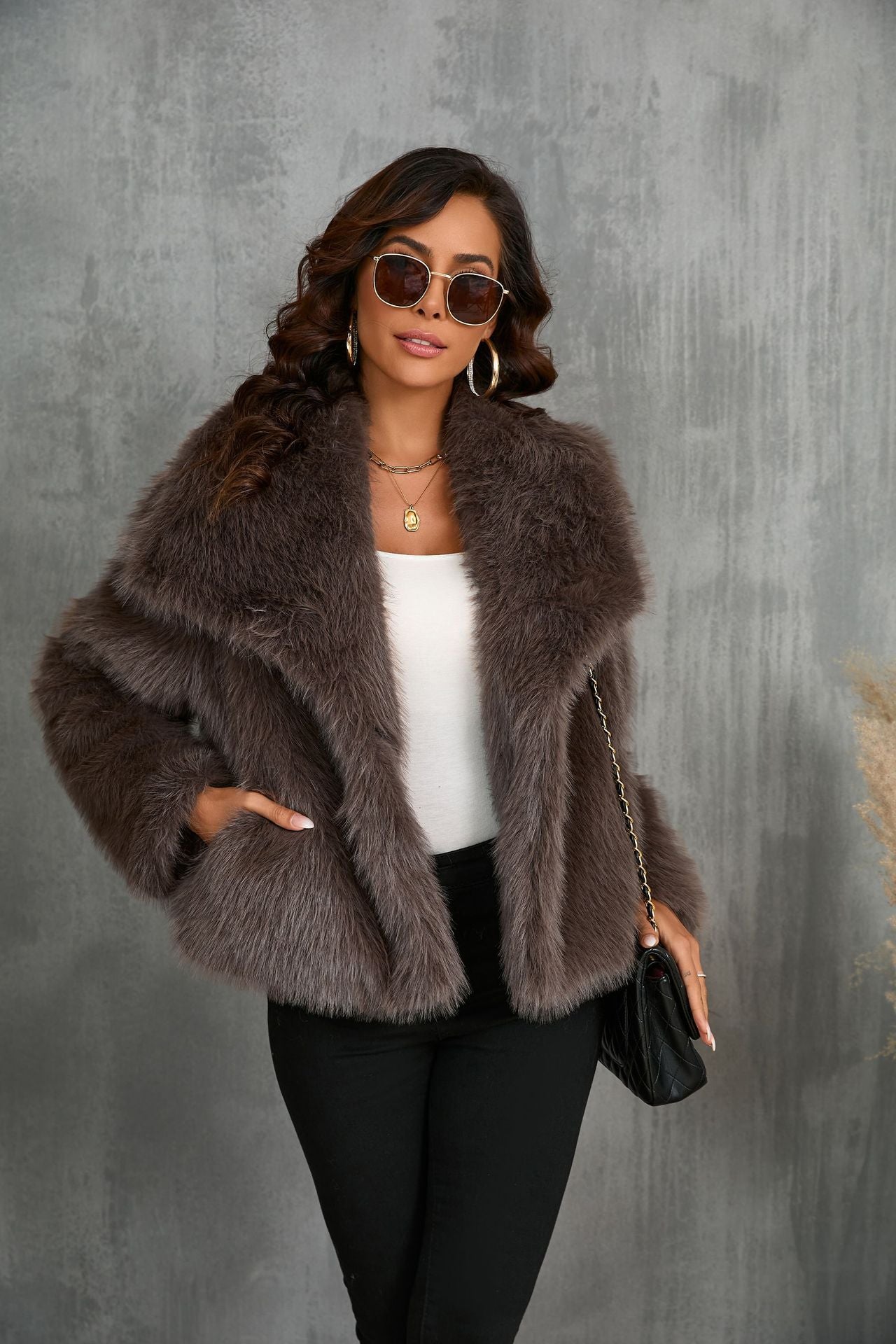 Cozy Taupe Faux Fur Jacket