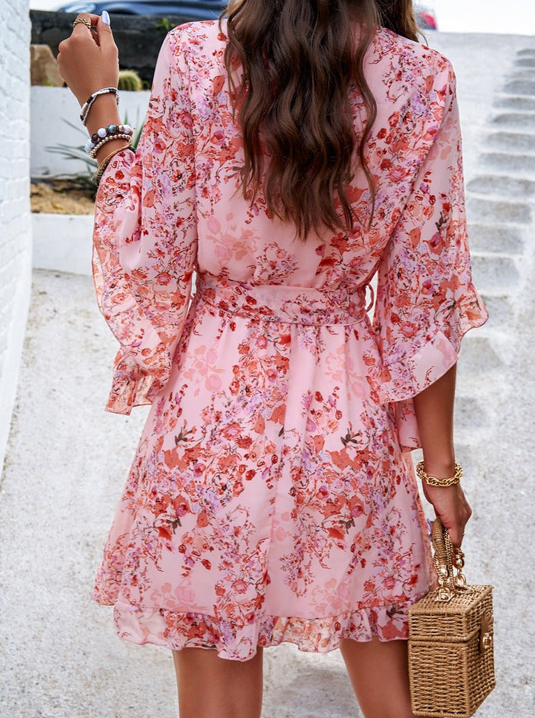 Elegant Pink Printed Lace Dress