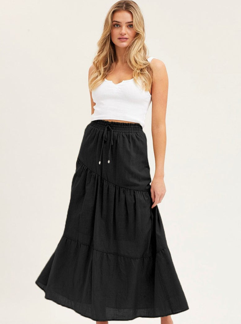 High Elastic Waist Large Hem Pleated Skirt