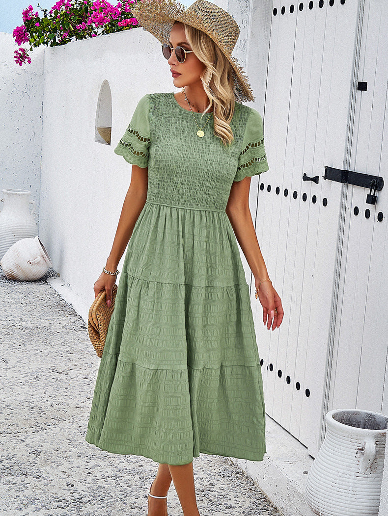 Green Elegant Layered Hollow Dress