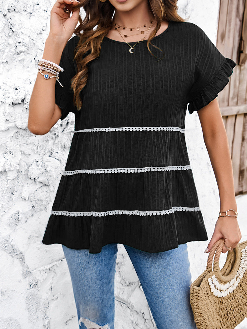 Black Casual Slim Short Sleeve Layered Shirt