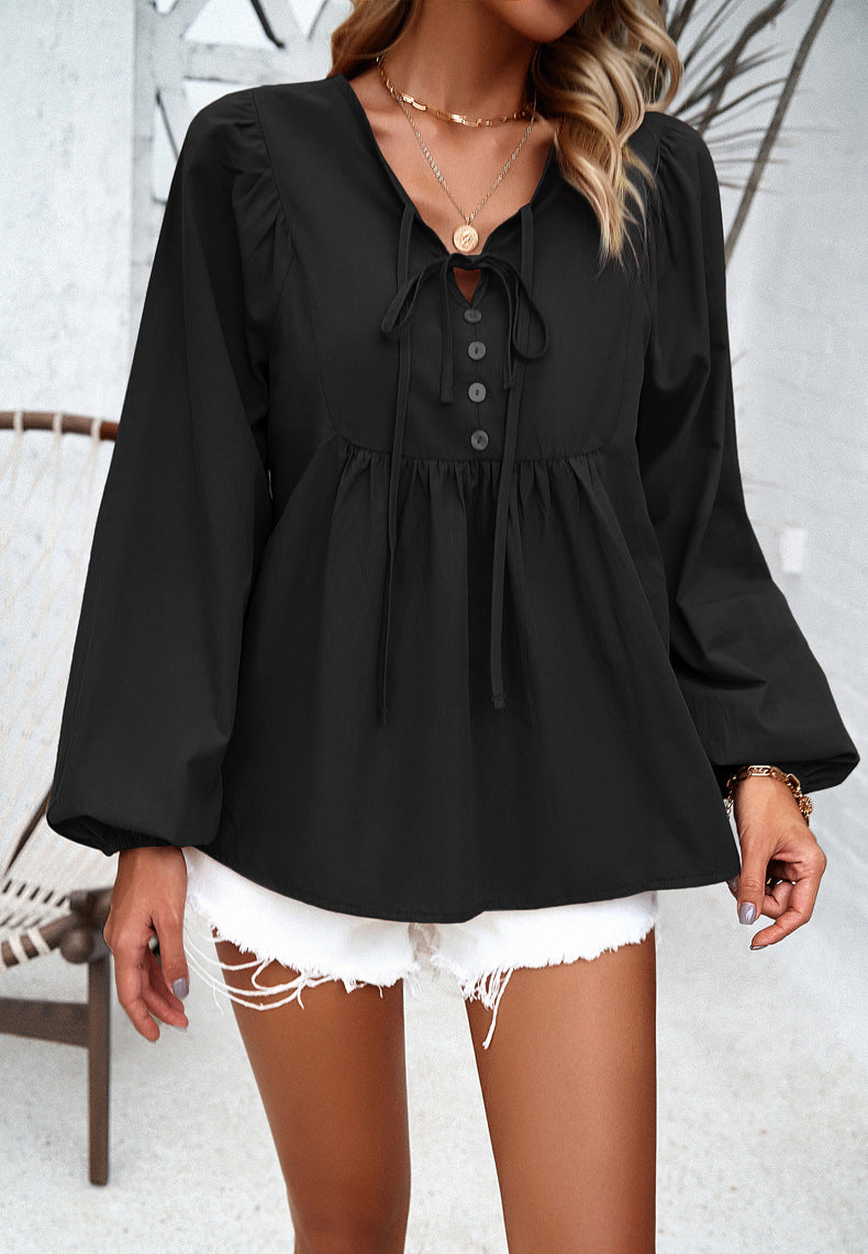 Lace Up Flowy Peasant Blouse