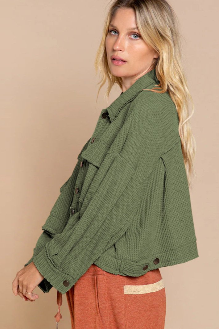 Green Long Sleeve Solid Color Collared Jacket