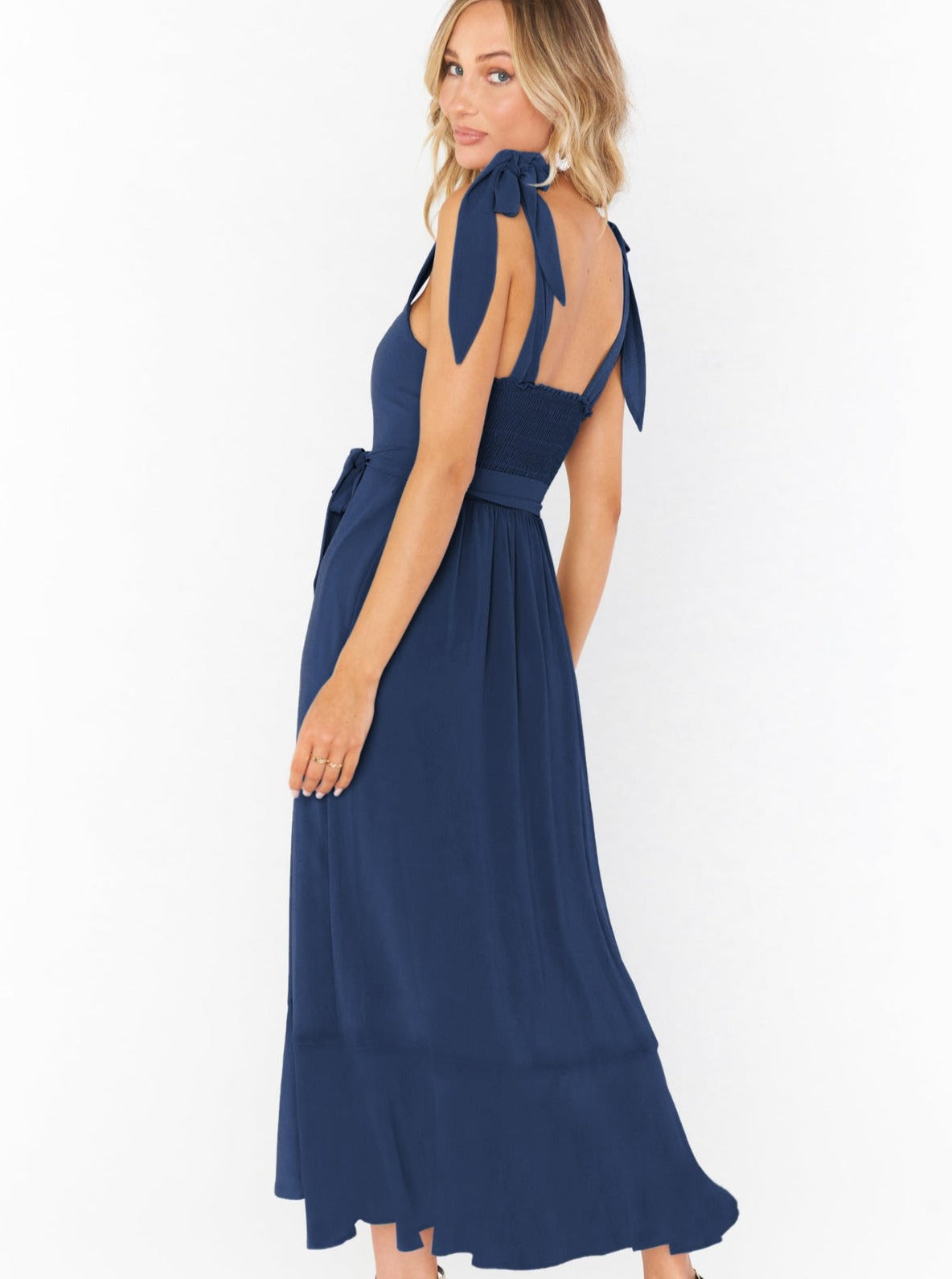 Elegant Solid Color Square Neck Midi Dress