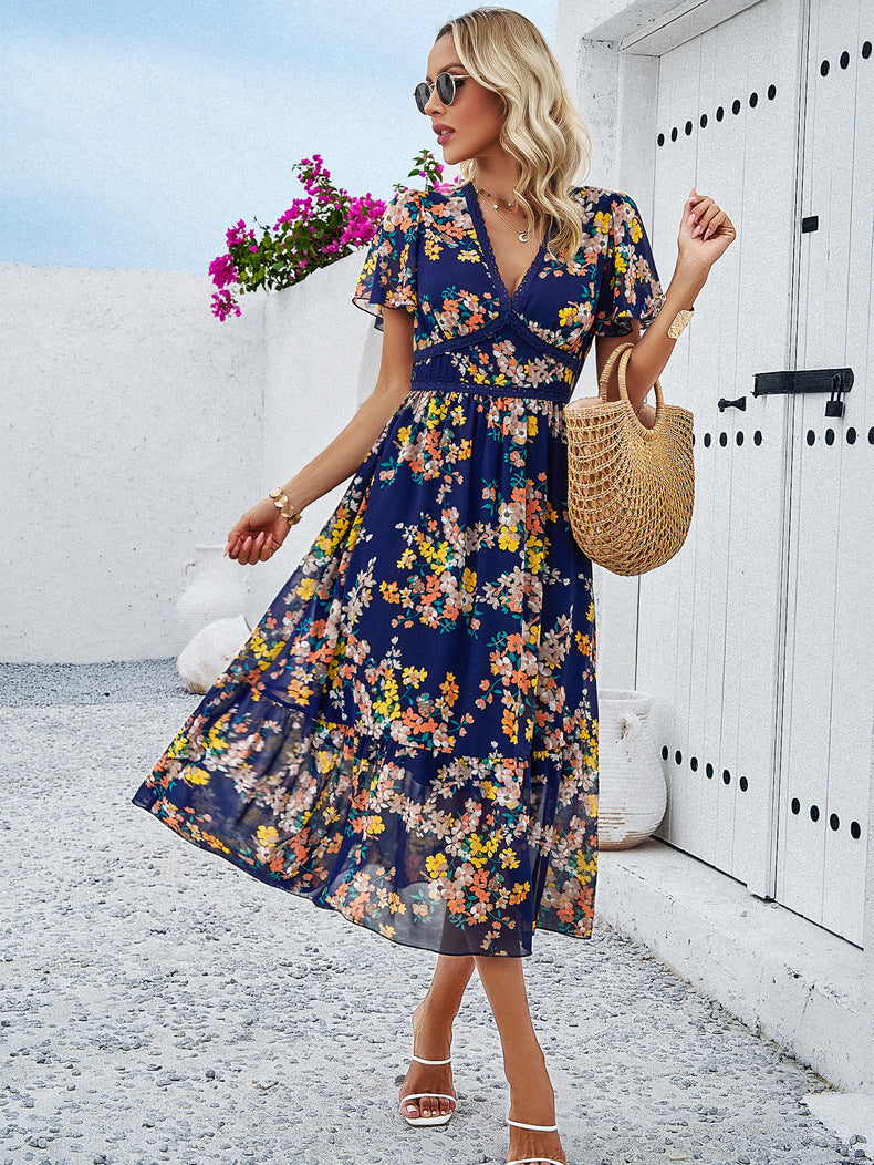 Blue Floral V-Neck Sundress