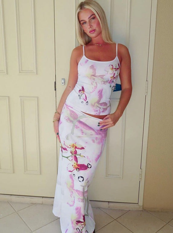 Floral Orchid Printed Sleeveless Maxi Dress