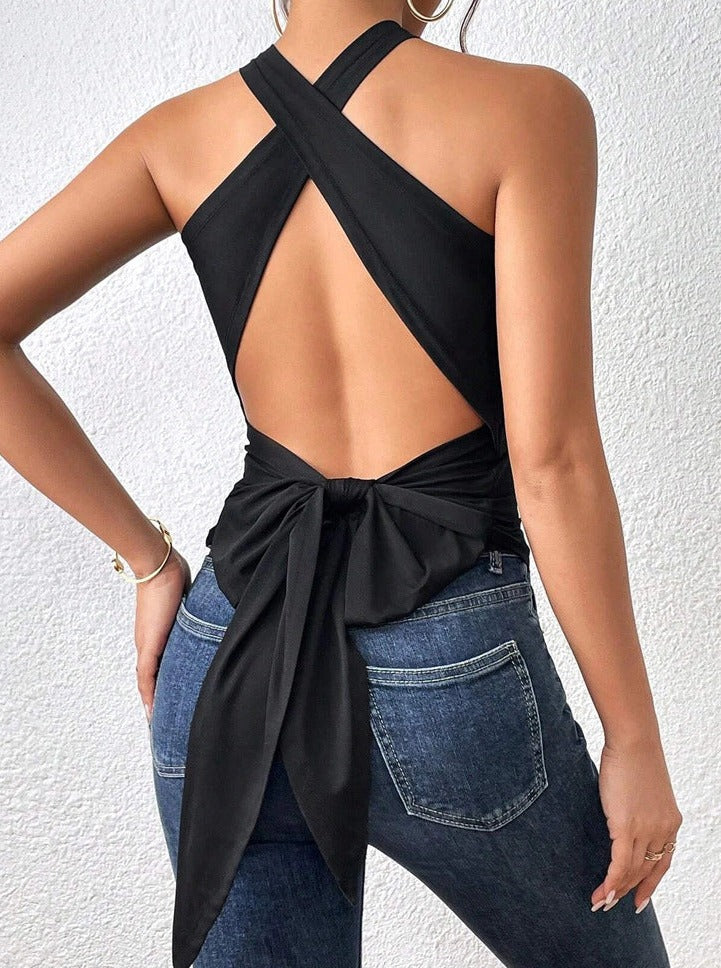 Elegant Black Crisscross Halter Top