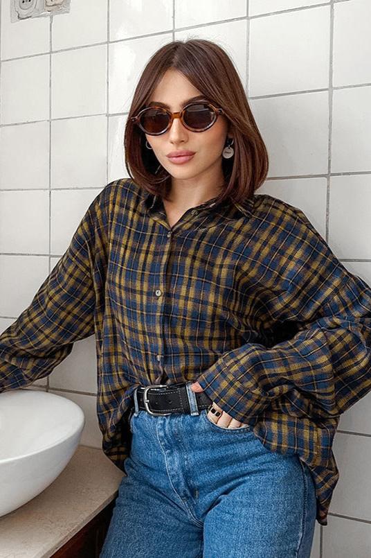 Vintage Long Sleeve Plaid Collared Shirt